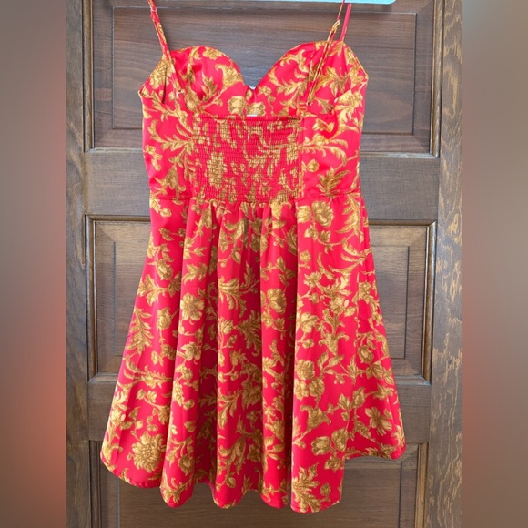 Urban Outfitters Orion Bustier Mini Dress - Red/Gold Floral - Size L - Picture 5 of 6